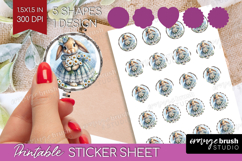 Vintage Bunny Round Sticker - Cute Bunny Printable Sticker Product Image 1