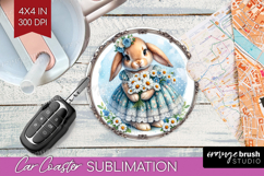 Vintage Bunny Car Coaster - Cute Bunny Coaster PNG Product Image 1