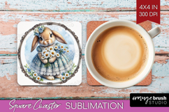 Vintage Bunny Square Coaster - Cute Bunny Coaster PNG Product Image 1