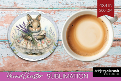 Vintage Bunny Round Coaster - Cute Bunny Coaster PNG Product Image 1