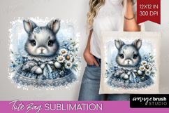 Vintage Bunny Tote Bag - Cute Bunny Tote Bag PNG Sublimation Product Image 1