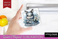 Vintage Bunny Magnet Sublimation - Cute Bunny Square Magnet Product Image 1