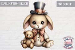 Cute bunny Vintage PNG Sublimation Design Kids Decor Teddy Product Image 1
