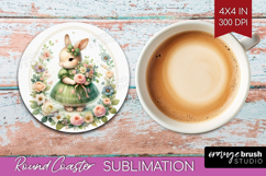 Vintage Bunny Round Coaster - Cute Bunny Coaster PNG Product Image 1