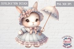 Cute bunny Vintage PNG Sublimation Design Kids Decor Girl Product Image 1