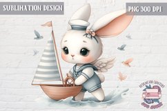Cute bunny Vintage PNG Sublimation Design Kids Decor Sailor Product Image 1