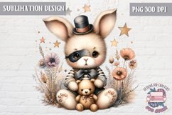 Cute bunny Vintage PNG Sublimation Design Kids Decor Nursery Product Image 1
