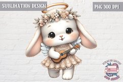 Cute bunny Vintage PNG Sublimation Design Kids Decor Guitar Product Image 1