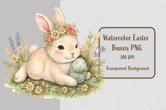 Watercolor Easter Bunny with Flower Crown PNG Vintage Spring Product Image 1