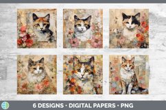 Bundle of six Decoupage Calico Cats Paper Backgrounds designs.