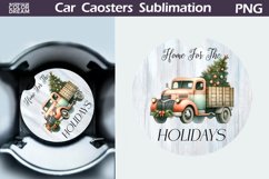 Vintage Christmas Car Coaster | Christmas Round Coaster Product Image 1