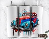 Watercolor Vintage Classic Car Skinny Tumbler Wrap PNG Product Image 4