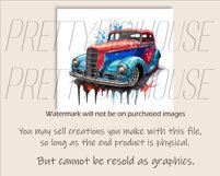 Watercolor Vintage Classic Car Skinny Tumbler Wrap PNG Product Image 3