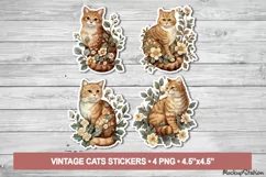 Watercolor Cat Stickers | Vintage Animal Printable PNG Retro Product Image 1