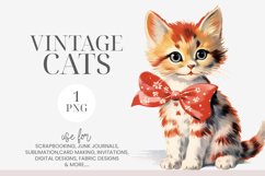 Vintage Tabby Kitten With Big Red Bow Clipart PNG Product Image 1