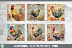 Bundle of six Decoupage Chickens Paper Backgrounds designs.