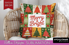 Vintage Christmas Pillow Sublimation - Retro Xmas Pillow PNG Product Image 1