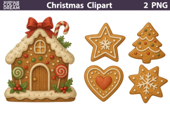 Vintage Christmas Clipart | Gingerbread House Sublimation Product Image 1