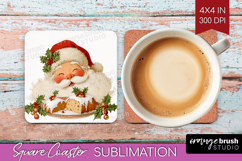 Vintage Christmas Square Coaster - Retro Xmas Coaster PNG Product Image 1