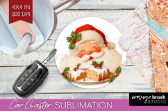 Vintage Christmas Car Coaster - Retro Xmas Coaster PNG Product Image 1