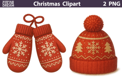 Vintage Christmas Clipart | Hat and Mittens Sublimation Product Image 1