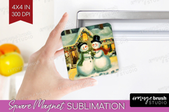Vintage Christmas Magnet Sublimation - Retro Xmas Square PNG Product Image 1