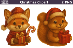 Vintage Christmas Clipart | Cute Animals Sublimation Product Image 1