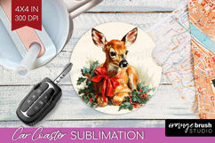 Vintage Christmas Car Coaster - Retro Xmas Coaster PNG Product Image 1