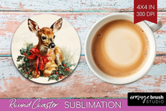 Vintage Christmas Round Coaster - Retro Xmas Coaster PNG Product Image 1