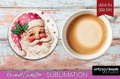 Vintage Christmas Round Coaster - Retro Xmas Coaster PNG Product Image 1