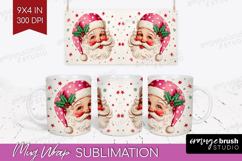 Vintage Christmas Mug Wrap - Retro Xmas Mug PNG Sublimation Product Image 1