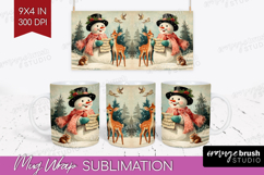 Vintage Christmas Mug Wrap - Retro Xmas Mug PNG Sublimation Product Image 1