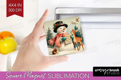 Vintage Christmas Magnet Sublimation - Retro Xmas Square PNG Product Image 1