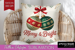 Vintage Christmas Pillow Sublimation - Retro Xmas Pillow PNG Product Image 1