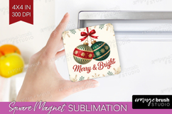 Vintage Christmas Magnet Sublimation - Retro Xmas Square PNG Product Image 1