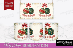 Vintage Christmas Mug Wrap - Retro Xmas Mug PNG Sublimation Product Image 1