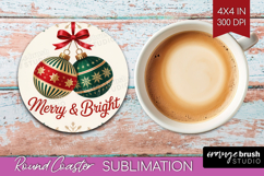 Vintage Christmas Round Coaster - Retro Xmas Coaster PNG Product Image 1