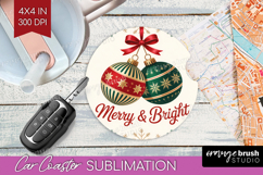 Vintage Christmas Car Coaster - Retro Xmas Coaster PNG Product Image 1