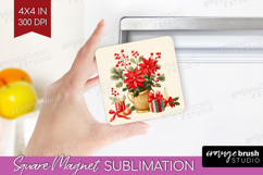 Vintage Christmas Magnet Sublimation - Retro Xmas Square PNG Product Image 1