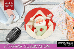 Vintage Christmas Car Coaster - Retro Xmas Coaster PNG Product Image 1