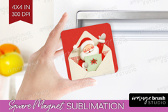 Vintage Christmas Magnet Sublimation - Retro Xmas Square PNG Product Image 1