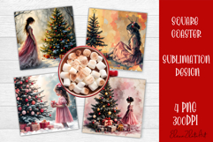 Vintage Christmas Sublimation, retro square Coaster Design Product Image 1