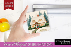 Vintage Christmas Magnet Sublimation - Retro Xmas Square PNG Product Image 1