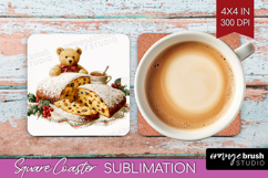 Vintage Christmas Square Coaster - Retro Xmas Coaster PNG Product Image 1