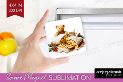 Vintage Christmas Magnet Sublimation - Retro Xmas Square PNG Product Image 1