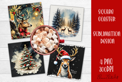 Vintage Christmas Sublimation, retro square Coaster Design Product Image 1