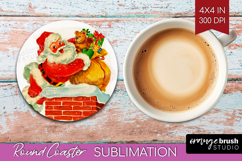 Vintage Christmas Round Coaster - Retro Xmas Coaster PNG Product Image 1