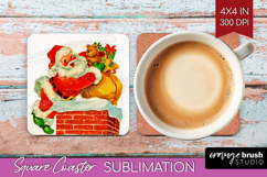 Vintage Christmas Square Coaster - Retro Xmas Coaster PNG Product Image 1