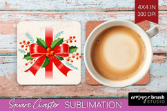 Vintage Christmas Square Coaster - Retro Xmas Coaster PNG Product Image 1