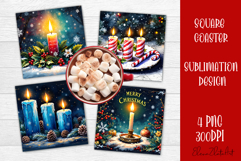 Vintage Christmas Sublimation, retro square Coaster Design Product Image 1